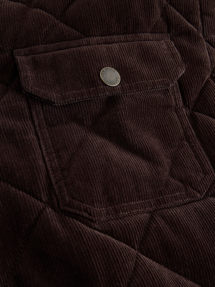 Chocolate Brown Quilted Cord Borg Lined Shacket - Image 9 of 9 Chocolate Brown Quilted Cord Borg Lined Shacket - Image 9 of 9