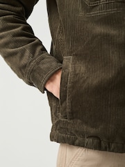 Khaki Green Quilted Cord Borg Lined Hoodie Shacket - Image 2 of 6