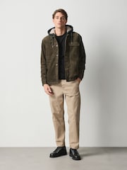 Khaki Green Quilted Cord Borg Lined Hoodie Shacket - Image 3 of 6