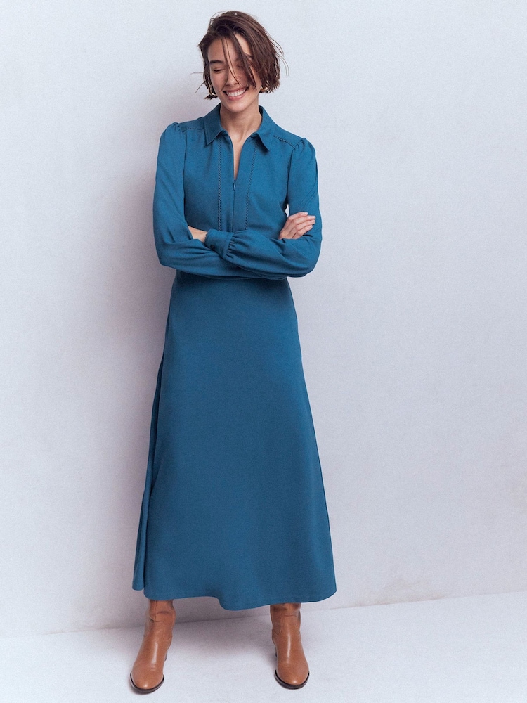 Boden Blue Pip Zip-Up Ponte Midi Dress - Image 1 of 4