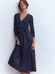 Boden Blue Long Sleeve Mix Media Dress - Image 2 of 5