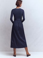 Boden Blue Long Sleeve Mix Media Dress - Image 3 of 5