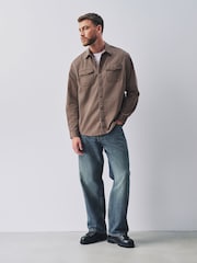 Chocolate Brown Garment Dye Washed Long Sleeve Overshirt - Image 2 of 9