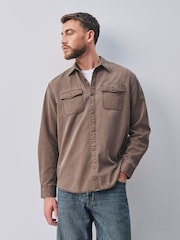Chocolate Brown Garment Dye Washed Long Sleeve Overshirt - Image 4 of 9