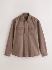 Chocolate Brown Garment Dye Washed Long Sleeve Overshirt - Image 7 of 9