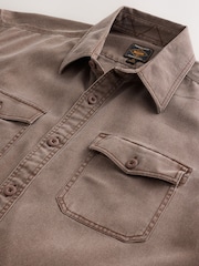 Chocolate Brown Garment Dye Washed Long Sleeve Overshirt - Image 8 of 9