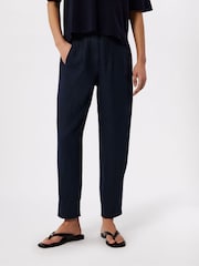 Whistles Blue Petite Linen Barrel Leg Trousers - Image 1 of 6