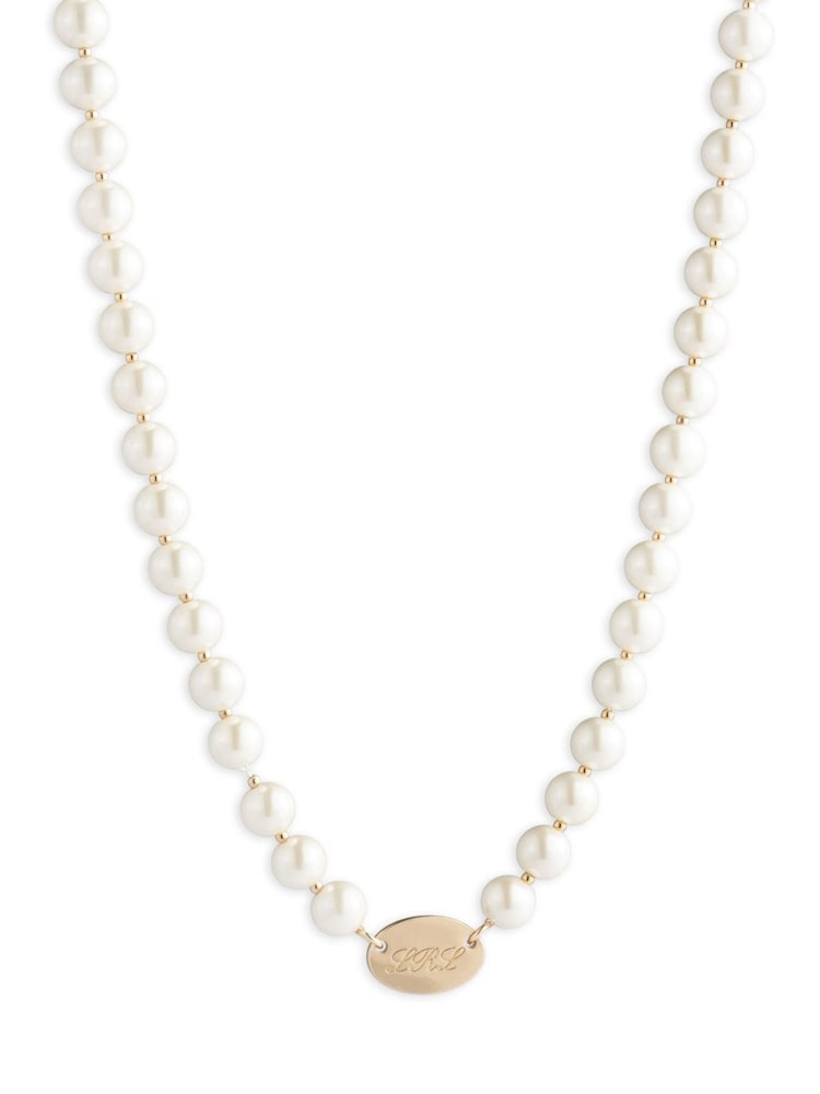 Lauren Ralph Lauren Gold Tone Pearl & Logo Collar Necklace - Image 1 of 2