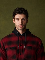 Red Borg Lined Hooded Check Shacket - Image 4 of 5