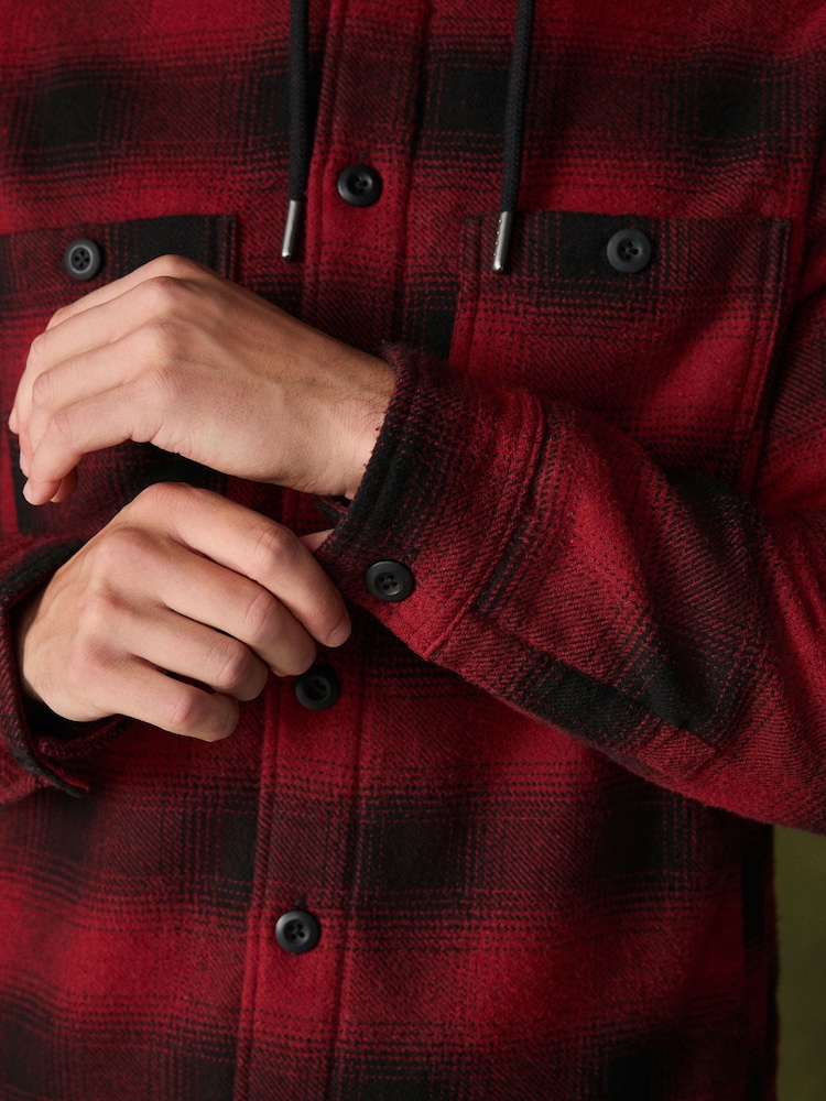 Red Borg Lined Hooded Check Shacket - Image 5 of 5 Red Borg Lined Hooded Check Shacket - Image 5 of 5