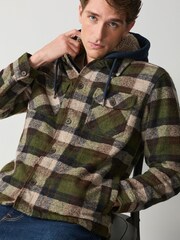 Green Borg Lined Hooded Check Shacket - Image 1 of 5