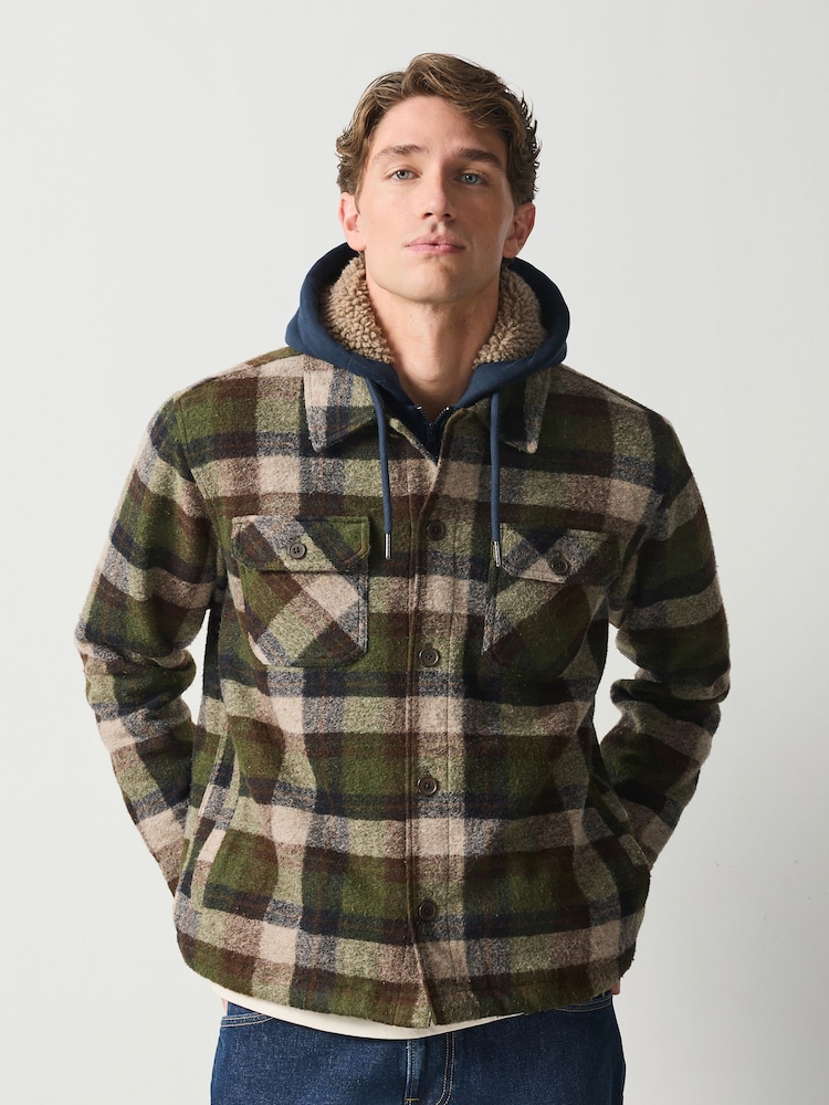 Green Borg Lined Hooded Check Shacket - Image 5 of 5