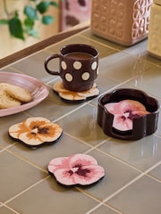 Poodle & Blonde Set of 4 Pink Pansy Coasters - Image 1 of 4