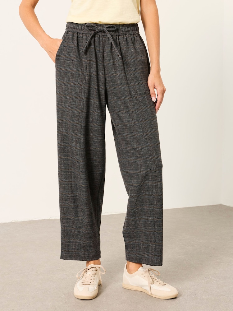 FatFace Alev Grey Petite Tapered Check Trousers - Image 1 of 6 FatFace Alev Grey Petite Tapered Check Trousers - Image 1 of 6