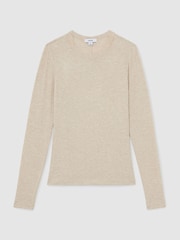 لون محايد بخيوط شاحبة - بلوزة Reiss Arabelle جيرسي بياقة مستديرة وأكمام طويلة - صورة 2 من 6