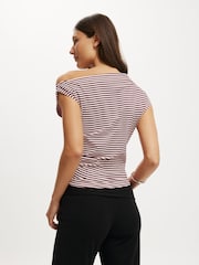 Cotton On Red Georgie Off Shoulder Short Sleeve Tops - Image 2 of 5