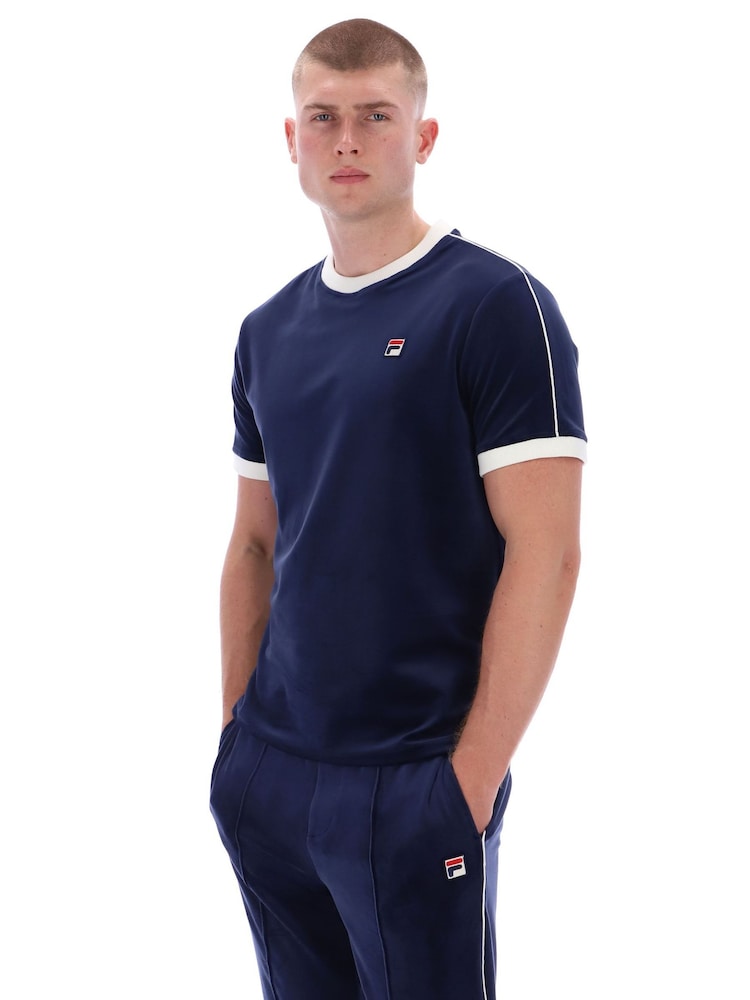 Fila Blue Basilio Velour With Piping Knitted T-Shirt - Image 1 of 6