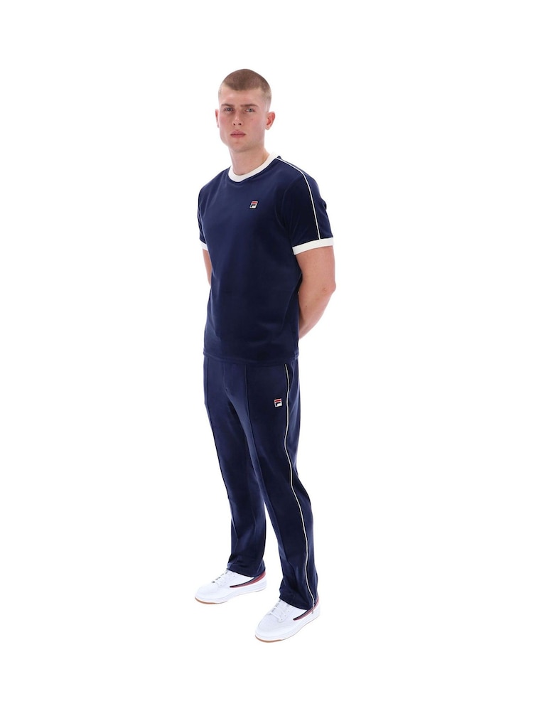 Fila Blue Basilio Velour With Piping Knitted T-Shirt - Image 2 of 6