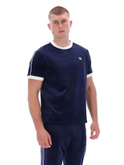 Fila Blue Basilio Velour With Piping Knitted T-Shirt - Image 4 of 6