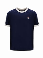 Fila Blue Basilio Velour With Piping Knitted T-Shirt - Image 6 of 6
