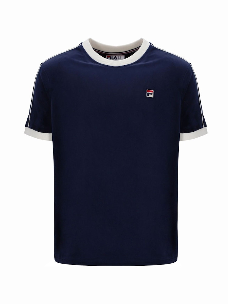 Fila Blue Basilio Velour With Piping Knitted T-Shirt - Image 6 of 6