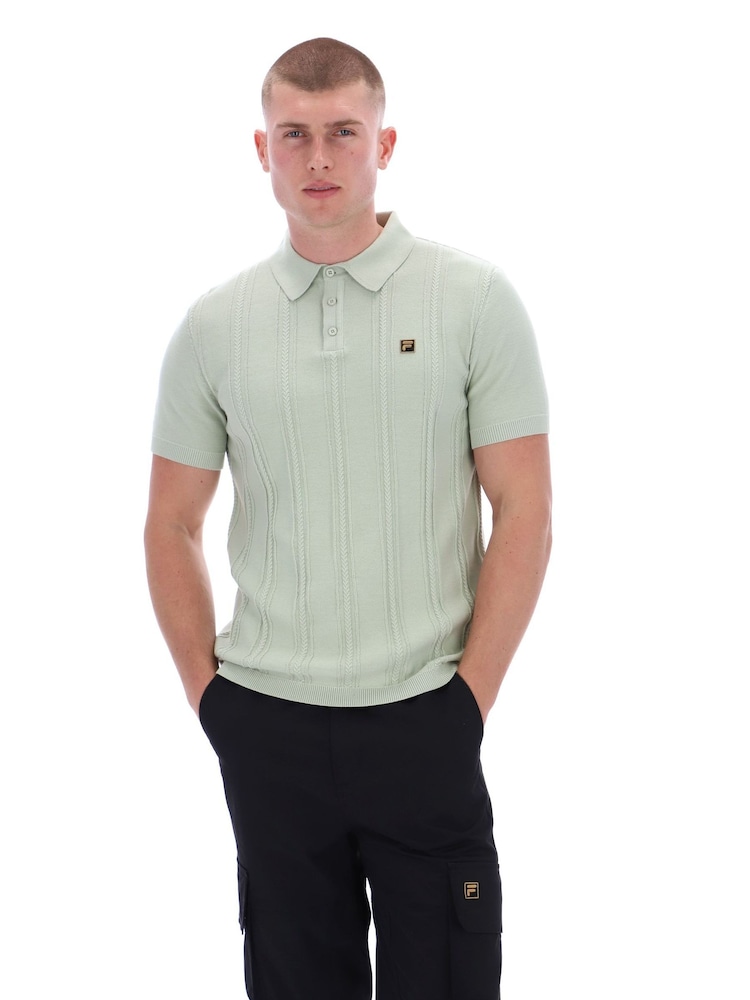 Fila Green Barns Knitted Cable Pattern Polo Shirt - Image 1 of 6