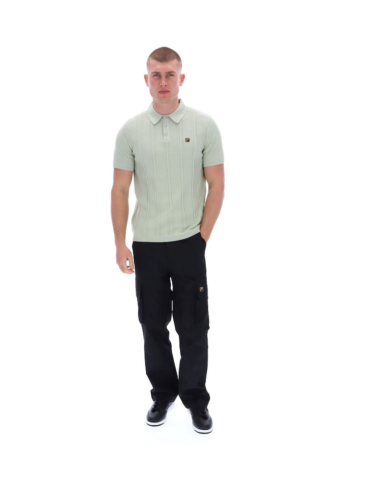 Fila Green Barns Knitted Cable Pattern Polo Shirt - Image 2 of 6