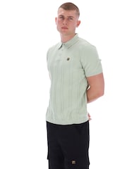 Fila Green Barns Knitted Cable Pattern Polo Shirt - Image 4 of 6