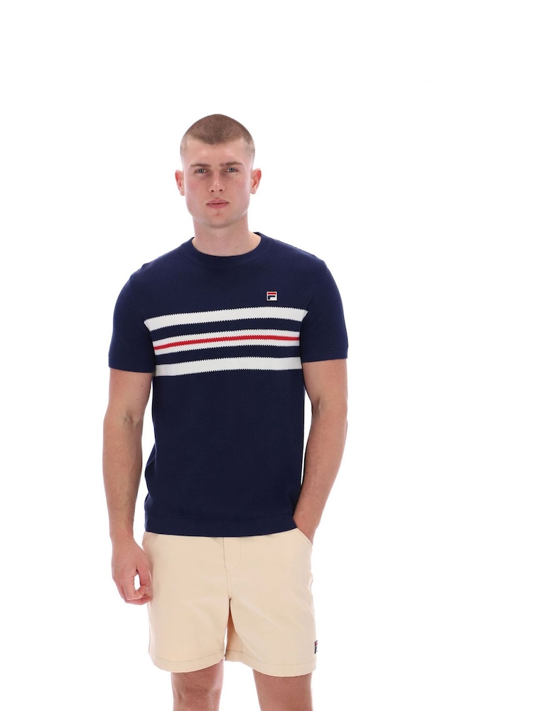 Fila Blue Gerardomesh Stripe Knitted T-Shirt - Image 1 of 6