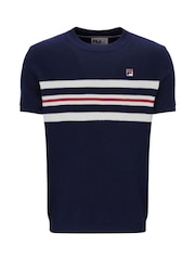 Fila Blue Gerardomesh Stripe Knitted T-Shirt - Image 5 of 6