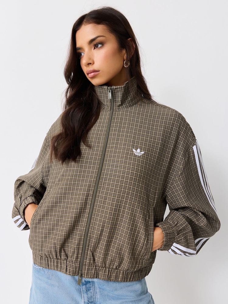adidas Originals Olive Green Checks Twill Balloon Tracktop Jacket - Image 1 of 5 adidas Originals Olive Green Checks Twill Balloon Tracktop Jacket - Image 1 of 5