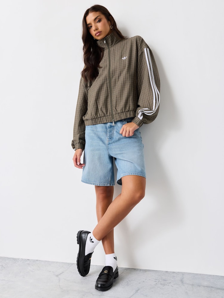 adidas Originals Olive Green Checks Twill Balloon Tracktop Jacket - Image 2 of 5 adidas Originals Olive Green Checks Twill Balloon Tracktop Jacket - Image 2 of 5