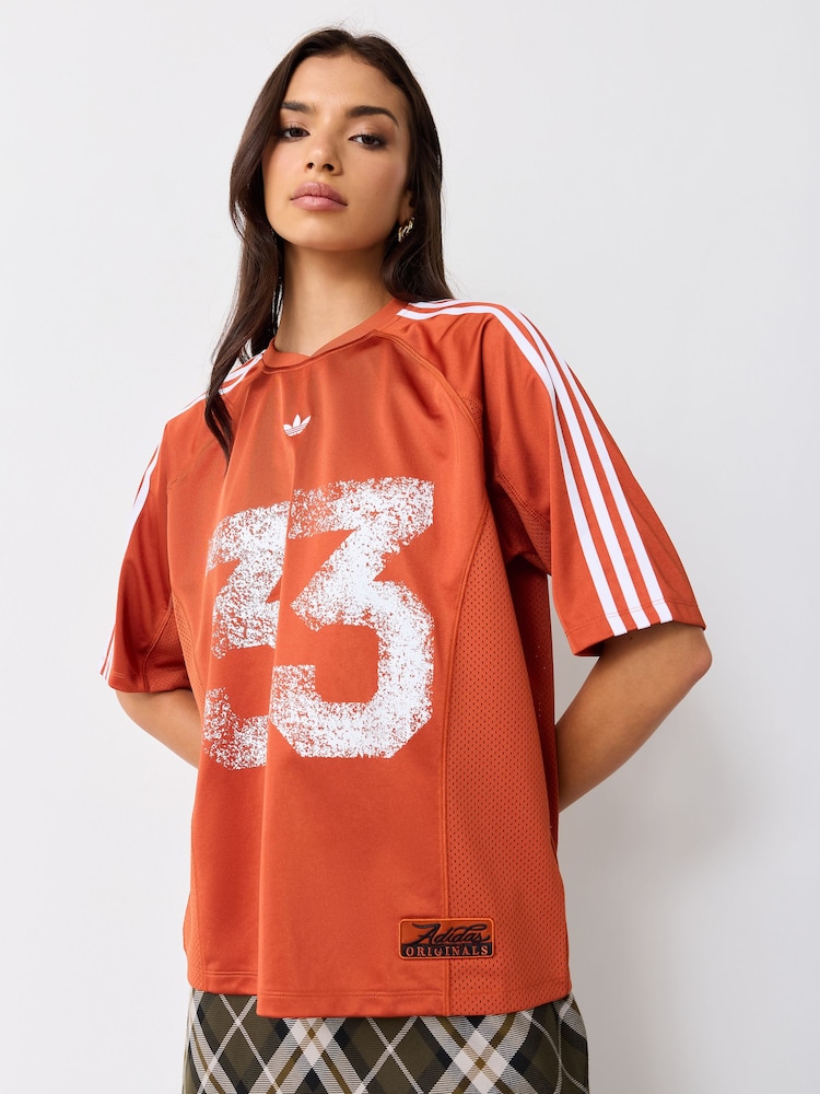Oranžs - adidas Originals lielizmēra vintage džersejas krekls - Attēls 1 no 4