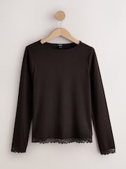 Chocolate Brown Base Layer Lace Trim Long Sleeve Thermal - Image 5 of 7