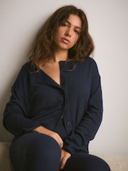 أزرق داكن أزرق - Cosy Pointelle Thermal Cardigan - صورة 1 من 4