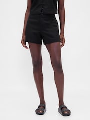 Gap Black 4inch Mid Rise Linen-Blend Shorts - Image 1 of 5