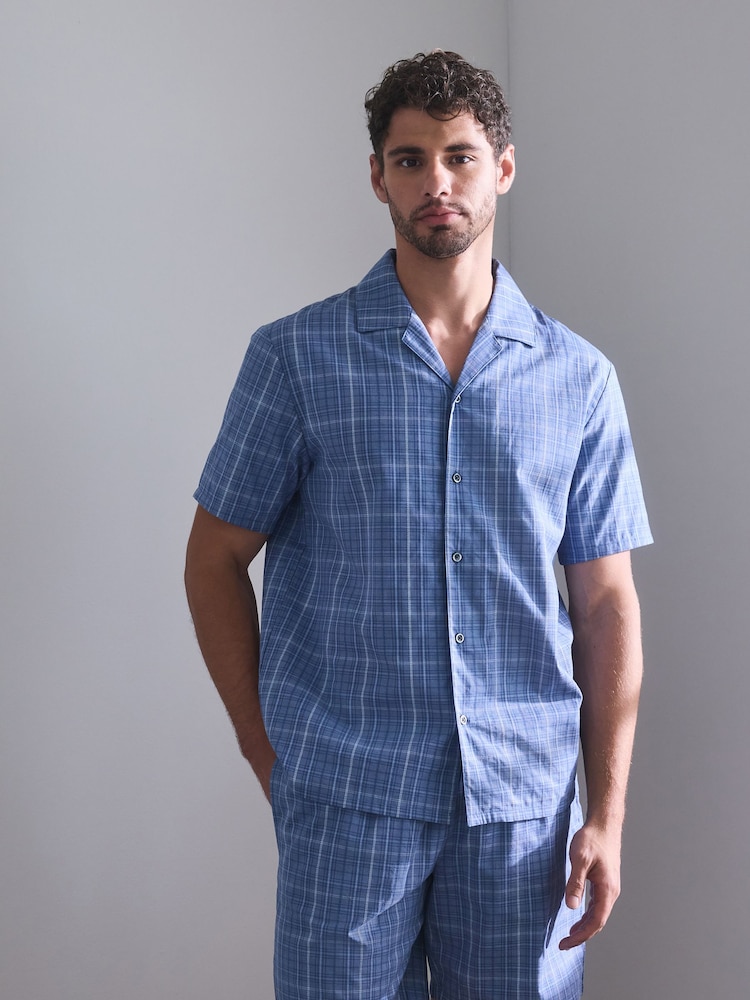 Azul - Short Sleeve Check Button Through Pyjamas Set - Imagen 1 de 8 Azul - Short Sleeve Check Button Through Pyjamas Set - Imagen 1 de 8