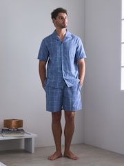 Azul - Short Sleeve Check Button Through Pyjamas Set - Imagen 2 de 8