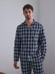 Navy Blue Long Sleeve Check Button Through Pyjamas Set - Image 1 of 7