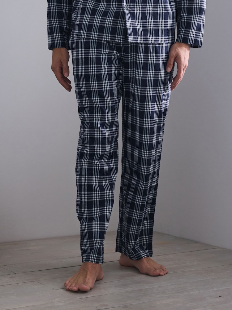 Navy Blue Long Sleeve Check Button Through Pyjamas Set - Image 2 of 7