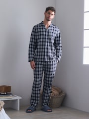 Navy Blue Long Sleeve Check Button Through Pyjamas Set - Image 3 of 7