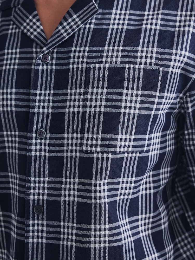 Navy Blue Long Sleeve Check Button Through Pyjamas Set - Image 7 of 7