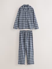 Navy Blue Long Sleeve Check Button Through Pyjamas Set - Image 8 of 12