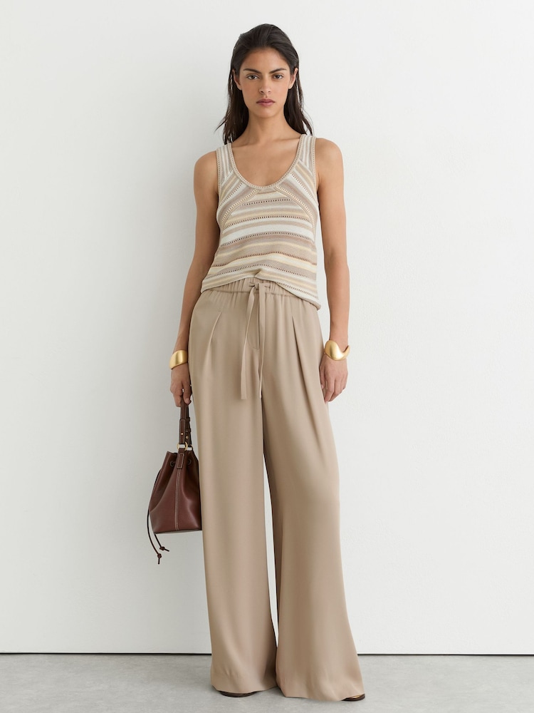 Reiss Neutral Aimee Drawstring Wide-Leg Trousers - Image 1 of 7 Reiss Neutral Aimee Drawstring Wide-Leg Trousers - Image 1 of 7
