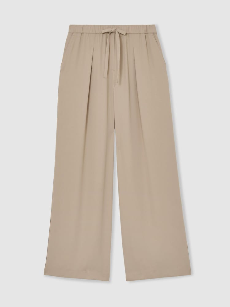 Reiss Neutral Aimee Drawstring Wide-Leg Trousers - Image 2 of 7 Reiss Neutral Aimee Drawstring Wide-Leg Trousers - Image 2 of 7
