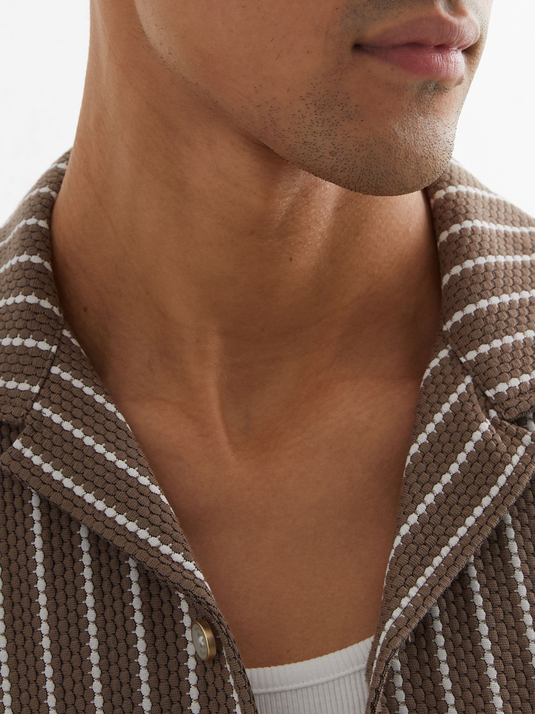 Buy Reiss Brown/Ecru Percy Textured-Stripe Cuban-Collar Shirt