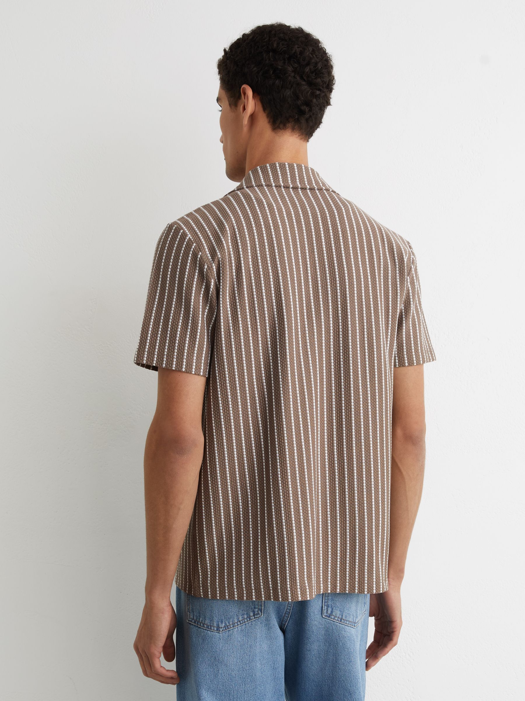 Buy Reiss Brown/Ecru Percy Textured-Stripe Cuban-Collar Shirt