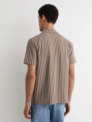 Reiss Brown/Ecru Percy Textured-Stripe Cuban-Collar Shirt Cotton-Blend - Image 5 of 7
