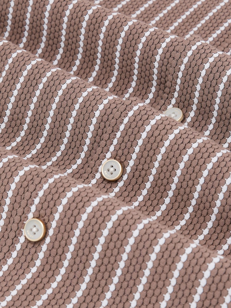 Reiss Brown/Ecru Percy Textured-Stripe Cuban-Collar Shirt Cotton-Blend - Image 7 of 7