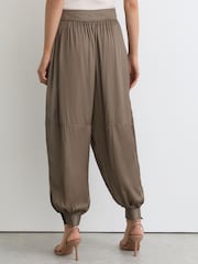 Reiss Taupe Neutral Neave Petite Satin Balloon-Leg Trousers - Image 6 of 9